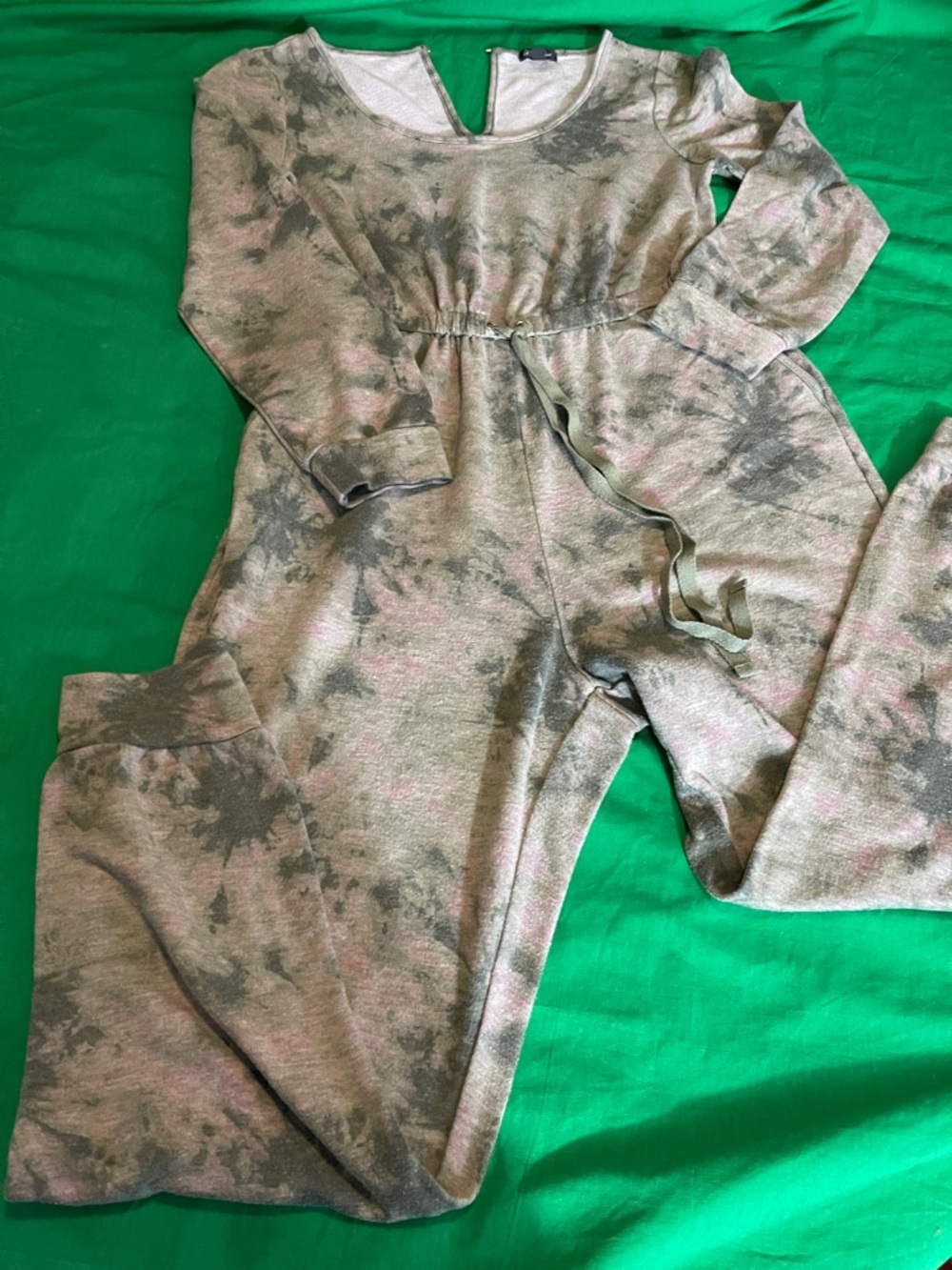 Lily Rose Tie-Dye Long Sleeve Jumpsuit in Pink and Gray